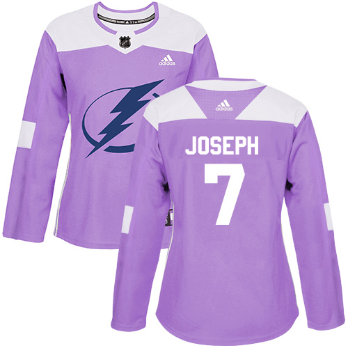 Adidas Tampa Bay Lightning #7 Mathieu Joseph Purple Authentic Fights Cancer Women Stitched NHL Jersey->women nhl jersey->Women Jersey